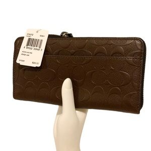 🌻 COACH F75372 🌻 MAHOGANY BROWN EMBOSSED ACCORDION SIGNATURE LOGO WALLET $250